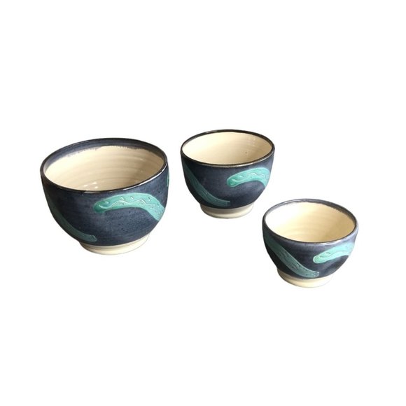 Artisan Pottery Ceramic Nesting Bowls Set Blue Turquoise 1987 Southwestern EUC - Picture 7 of 12